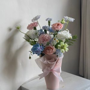 Chậu Hoa Cầm Tay Tone Xanh Hồng Trắng